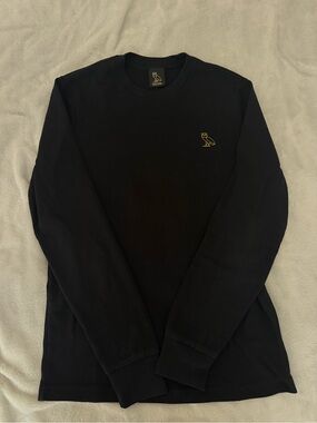 OVO Black Long Sleeve Tee with Gold Owl Logo